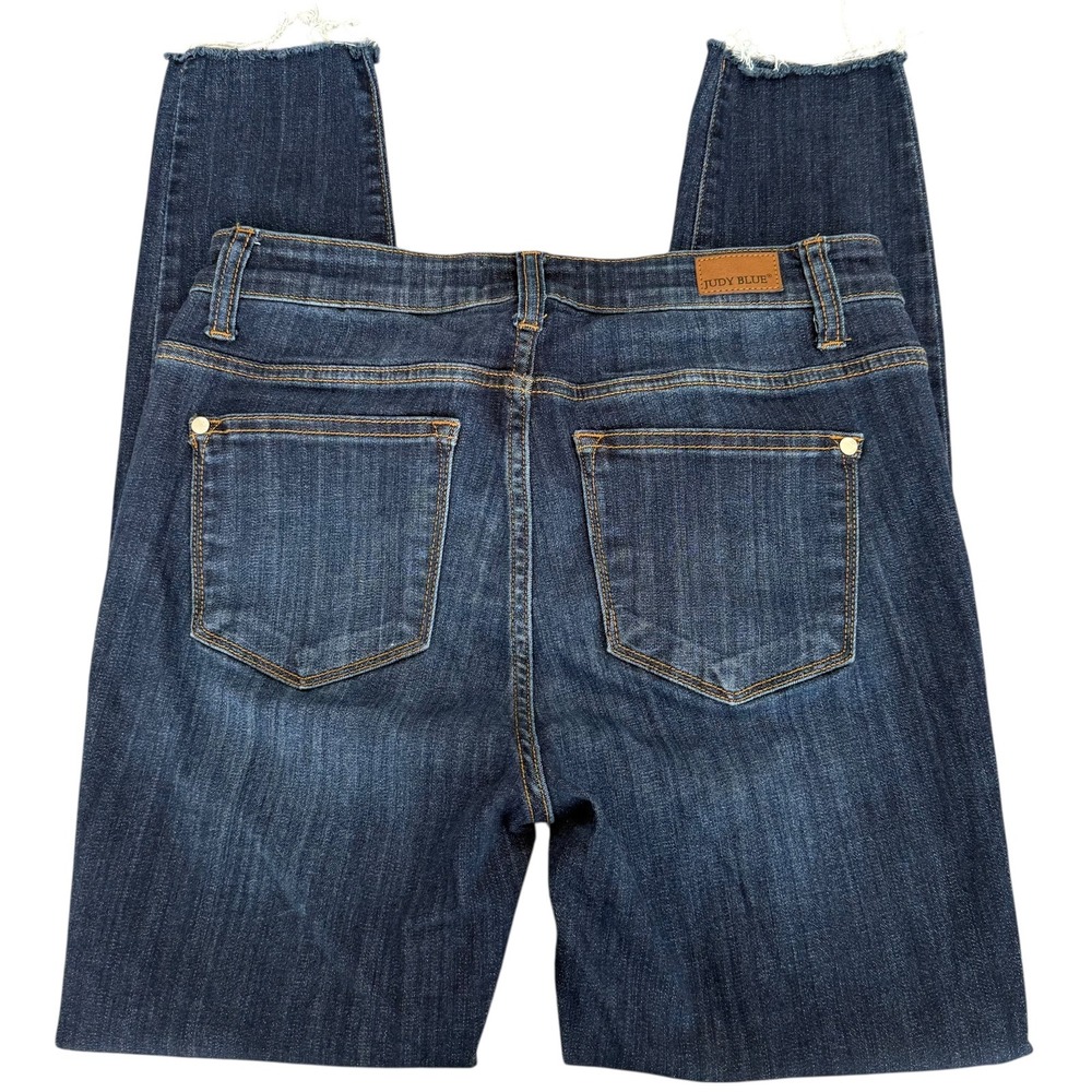 Judy Blue Skinny Fit Jeans Dark Wash Raw Fray Hem Womens 7/28 Comfort Western - Picture 9 of 10